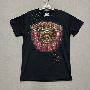 San Francisco 49ers Shirt Womens Medium Black 2012 Roster Gold Rhinestone Tee